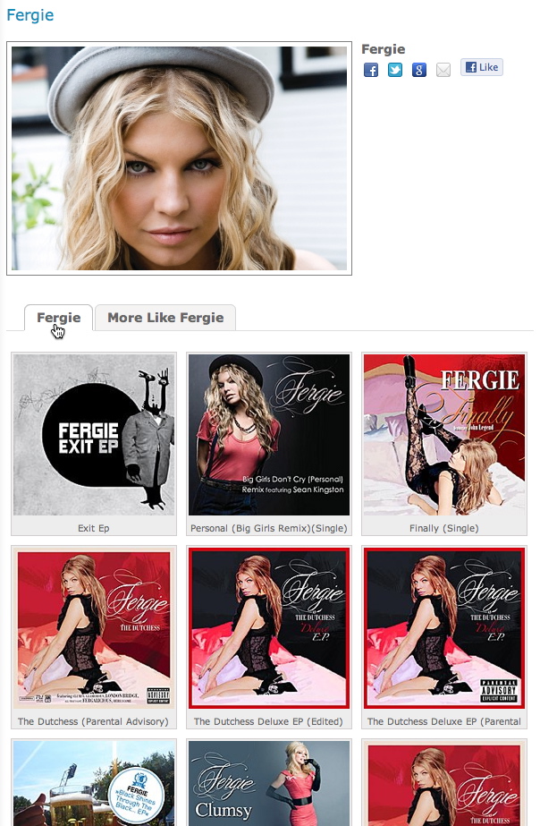 The artists tab displays all of their albums that are available on BYO.