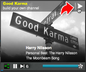 To access a channel's description from the player, click the large white arrow to the top rigtht of the player.