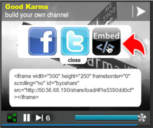 Click the EMBED button to access the channel's embed cod.