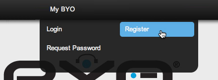 Click on the MY BYO link in the menu, and select REGISTER.